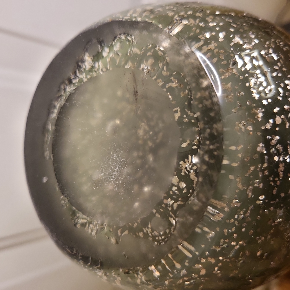 Murano Style Vintage Grey Glass w/ Silver Flake Hand Blown Vase 12" - Picture 11 of 13